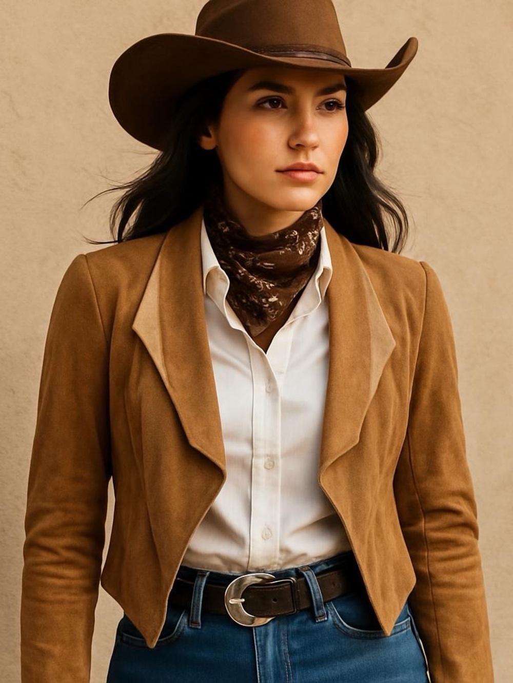 Bod & Christensen Tan Brown Suede Leather Draped Open Front Jacket Womens Large